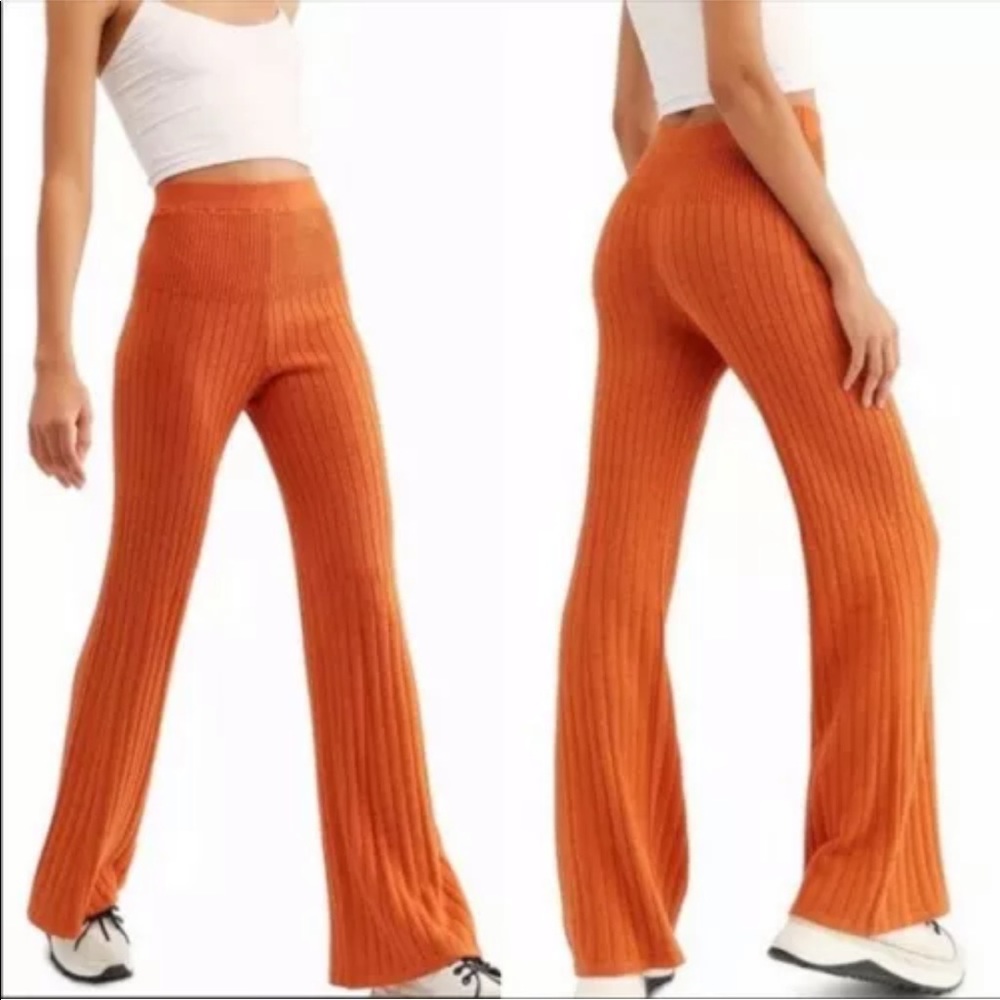 Free People Keep It Real Ribbed Knit Flare Pants
